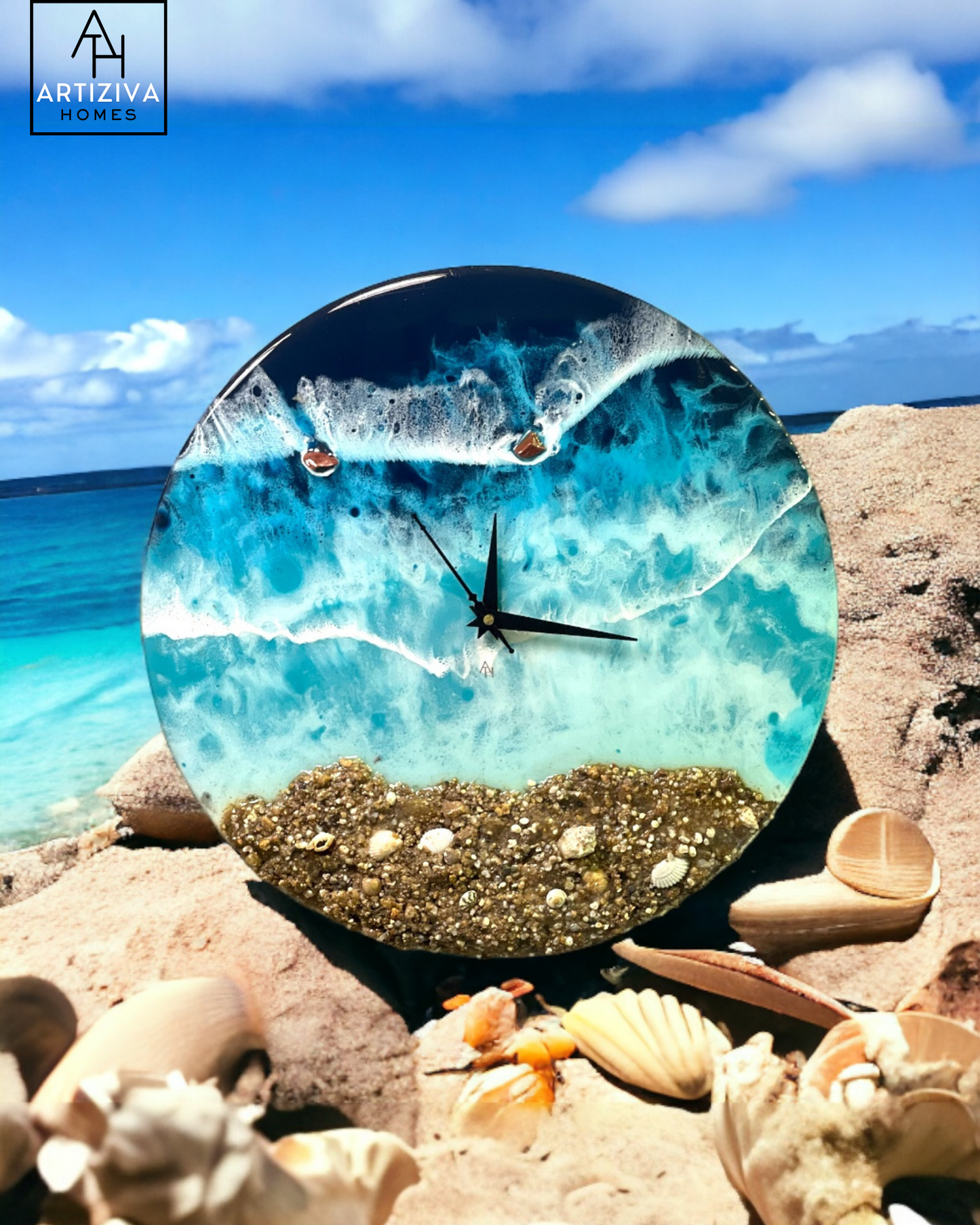 IslandSerene Ocean Oasis Wall Clock - Resin Clock 14"