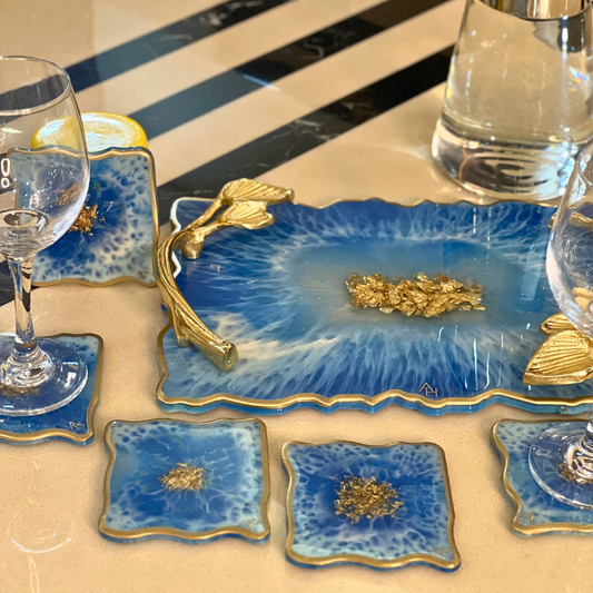 Blue Lagoon Tray & Coasters Set