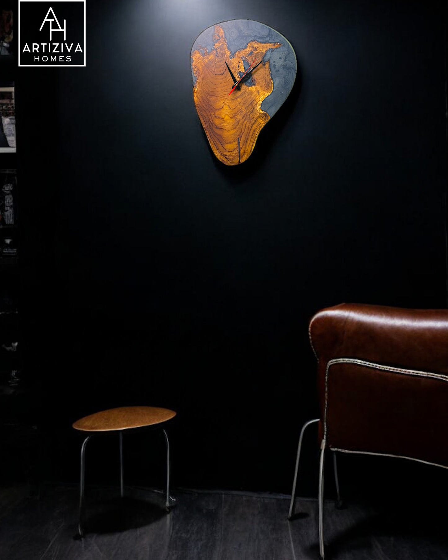 Charcoal Cranium Resin Wood Timekeeper - Statement Clock (18" X 13")