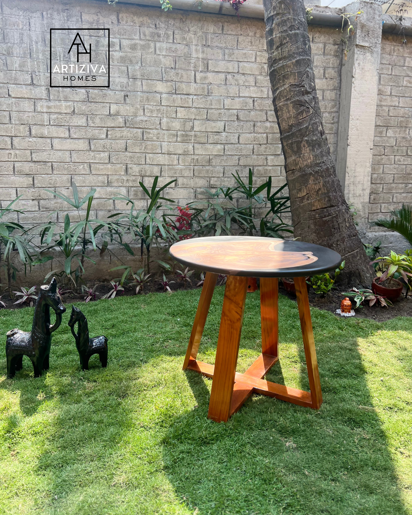 Noir Teak Corner Table– A Bold Fusion of Heritage & Modernity