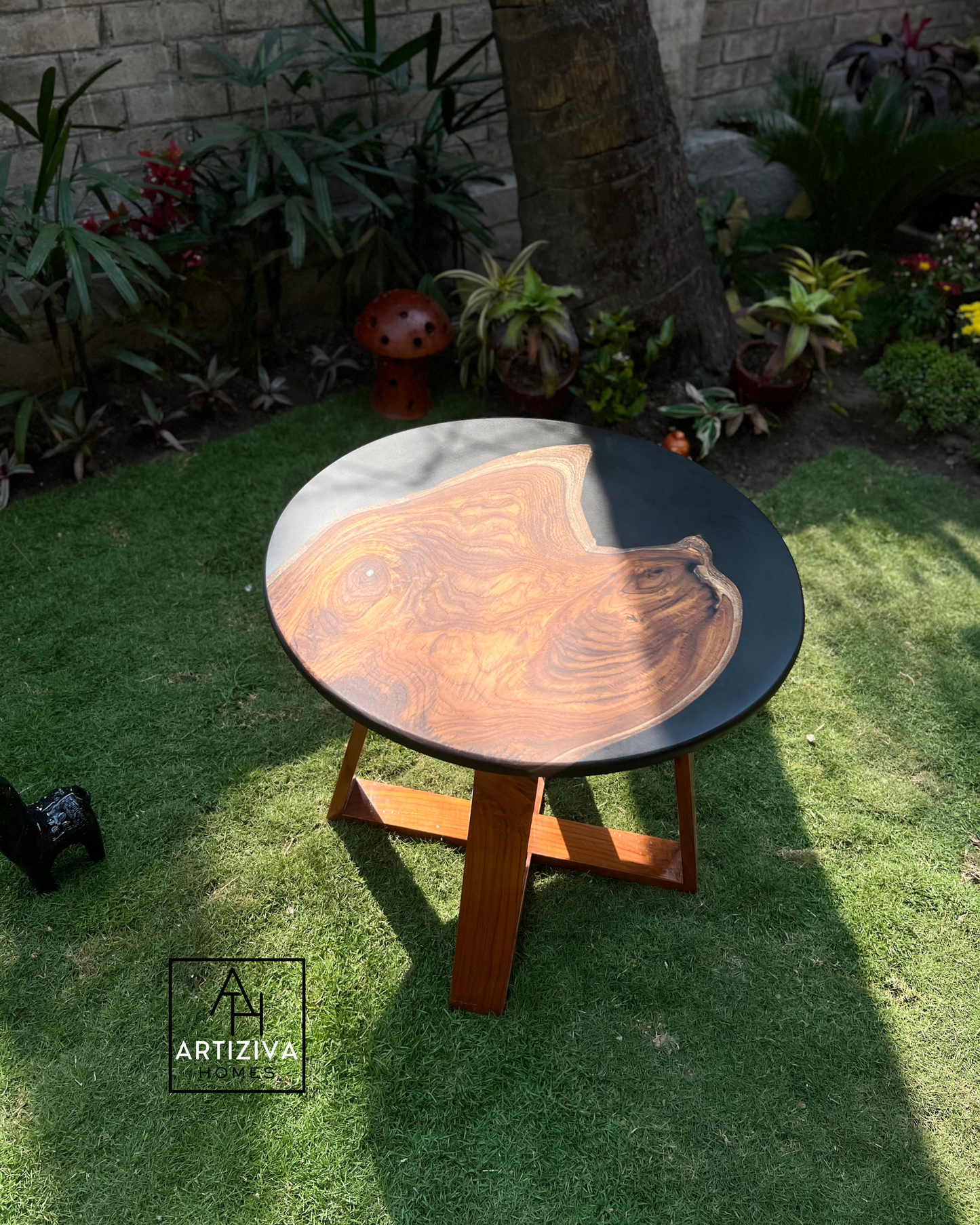 Noir Teak Corner Table– A Bold Fusion of Heritage & Modernity